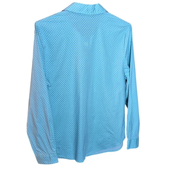 Susan Graver Women 14 Teal White Polka Dot Floral Spring Button Front Shirt - Picture 3 of 6